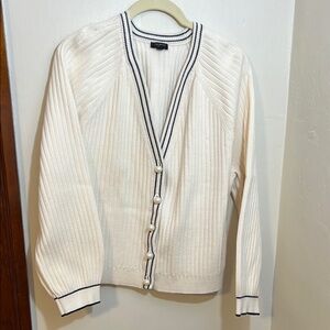White Ribbed Cardigan Sweater